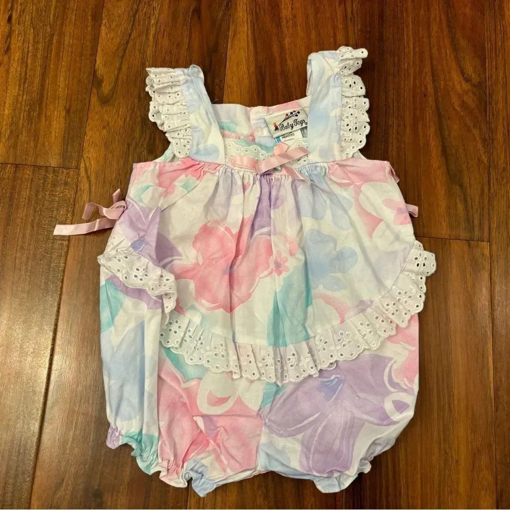 Baby Togs Vintage pastel lace sleeveless romper